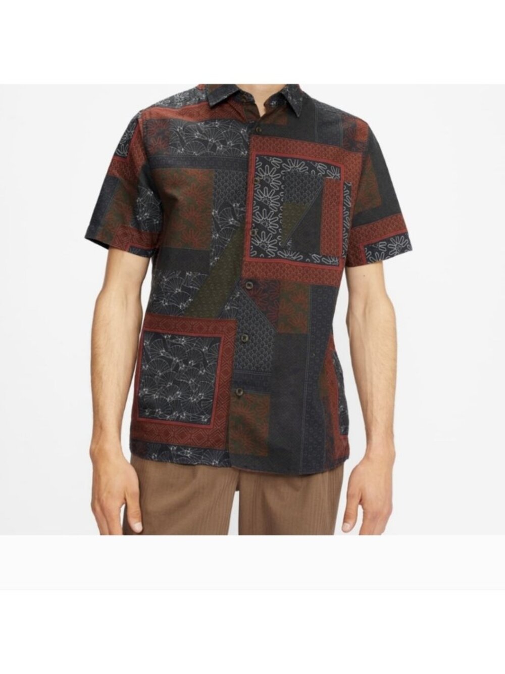 New W Tag Ted Baker Patchwork hemp  Shirt Short Button Front  Cotton